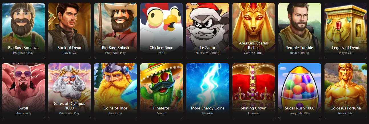 BetNinja featured slots including Big Bass Bonanza, Book of Dead, Gates of Olympus and more