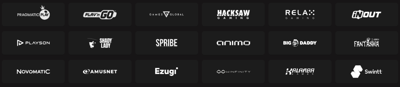 BetNinja game provider logos including Pragmatic Play, Hacksaw Gaming, Play n GO, Ezugi and more